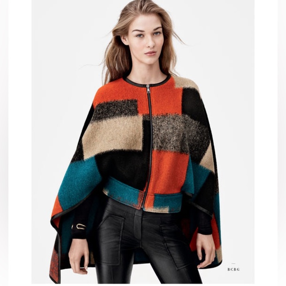 BCBGMAXAZRIA Walker Color Block Cape Poncho Blazer Jacket Coat Size XS/S NEW - Picture 3 of 9